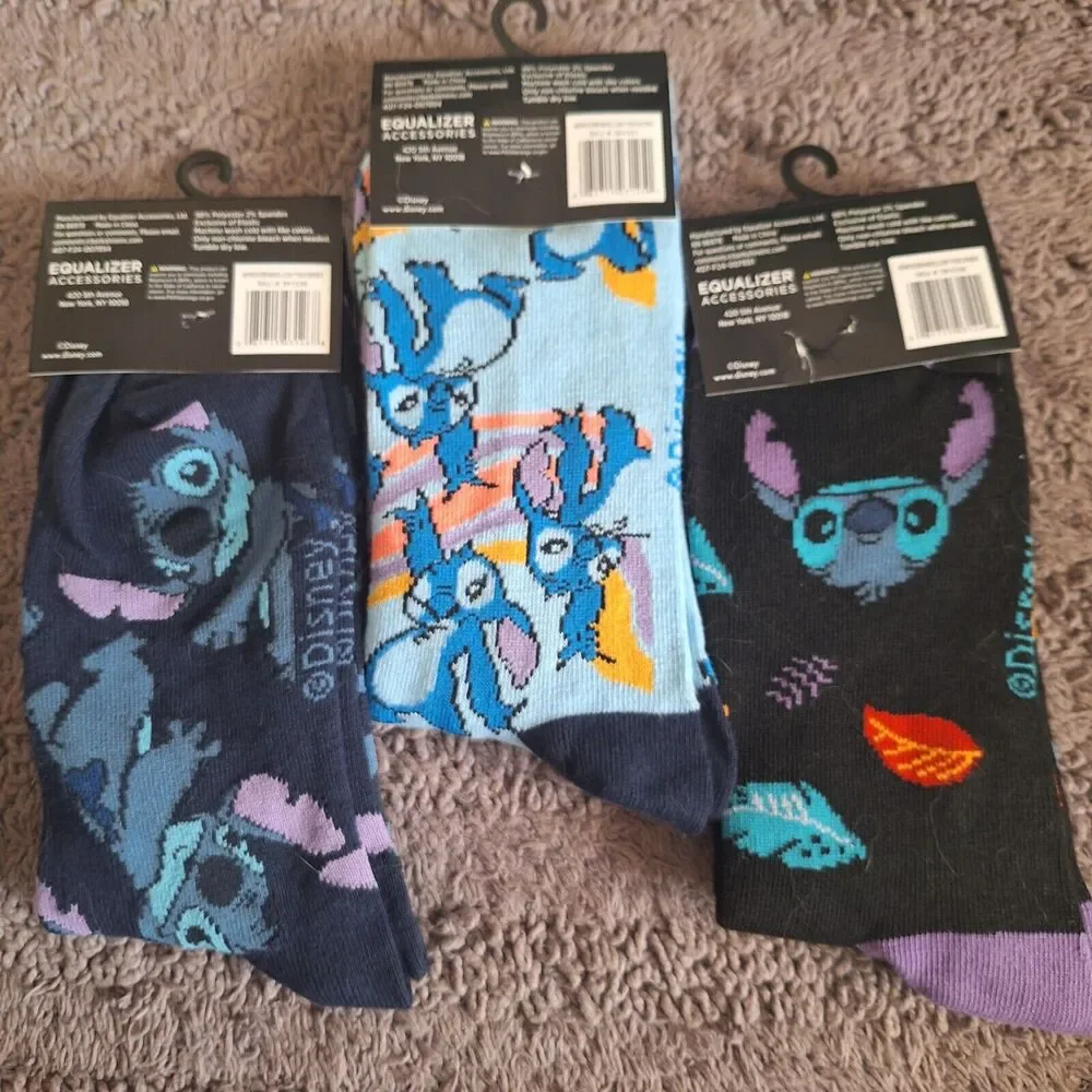 Disney LILO & STITCH Unisex Socks 3 Pair Multi Colors Stretchy‎ Size 9-13